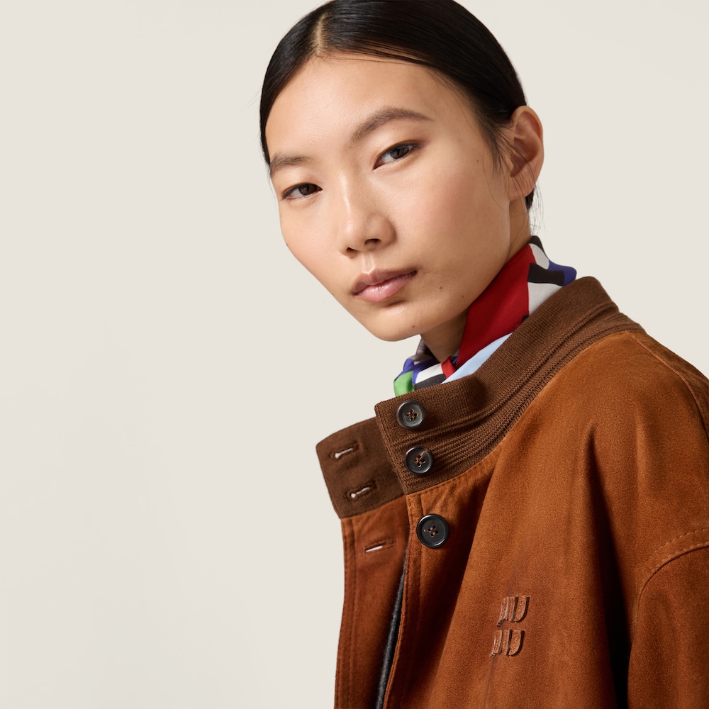 Miu Miu Waxed suede jacket Chestnut Brown