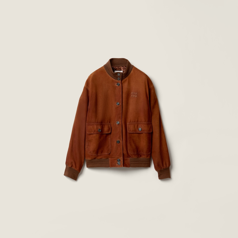 Miu Miu Waxed suede jacket Chestnut Brown
