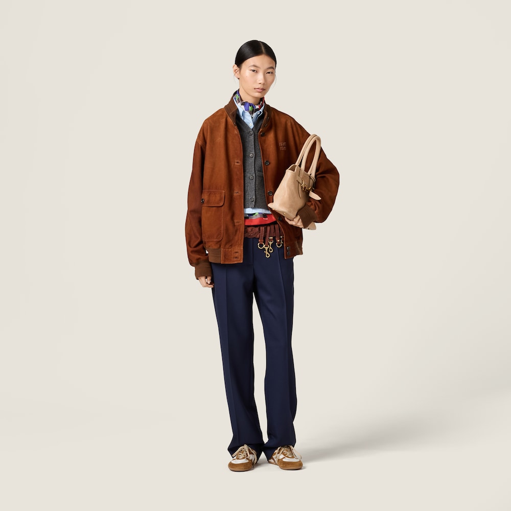 Miu Miu Waxed suede jacket Chestnut Brown