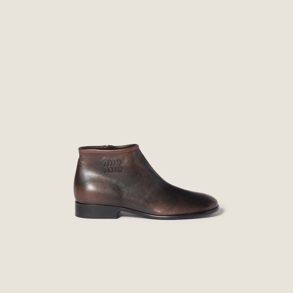 Miu Miu Fumé leather booties Dark Brown