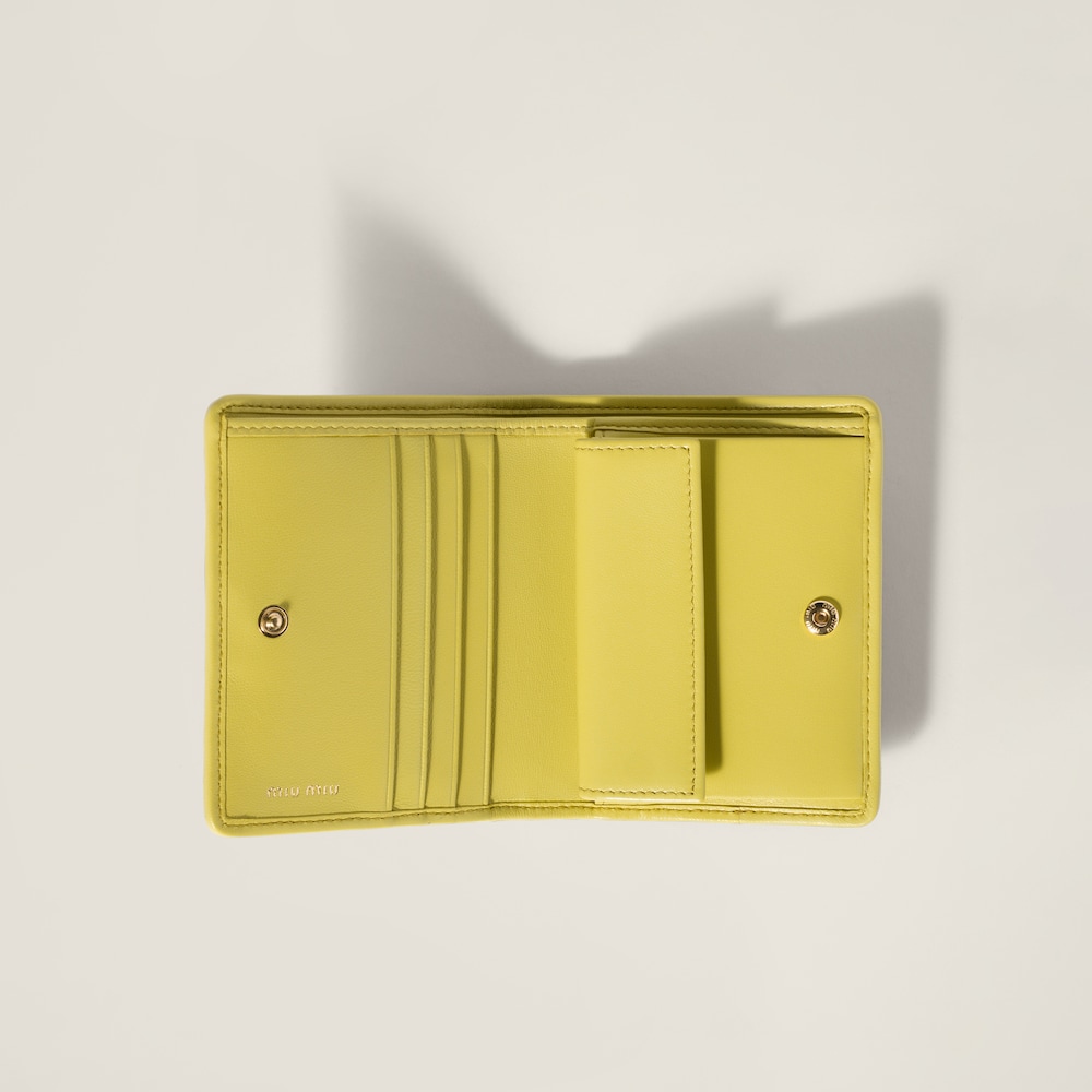 Miu Miu Small matelassé nappa leather wallet Citron Yellow