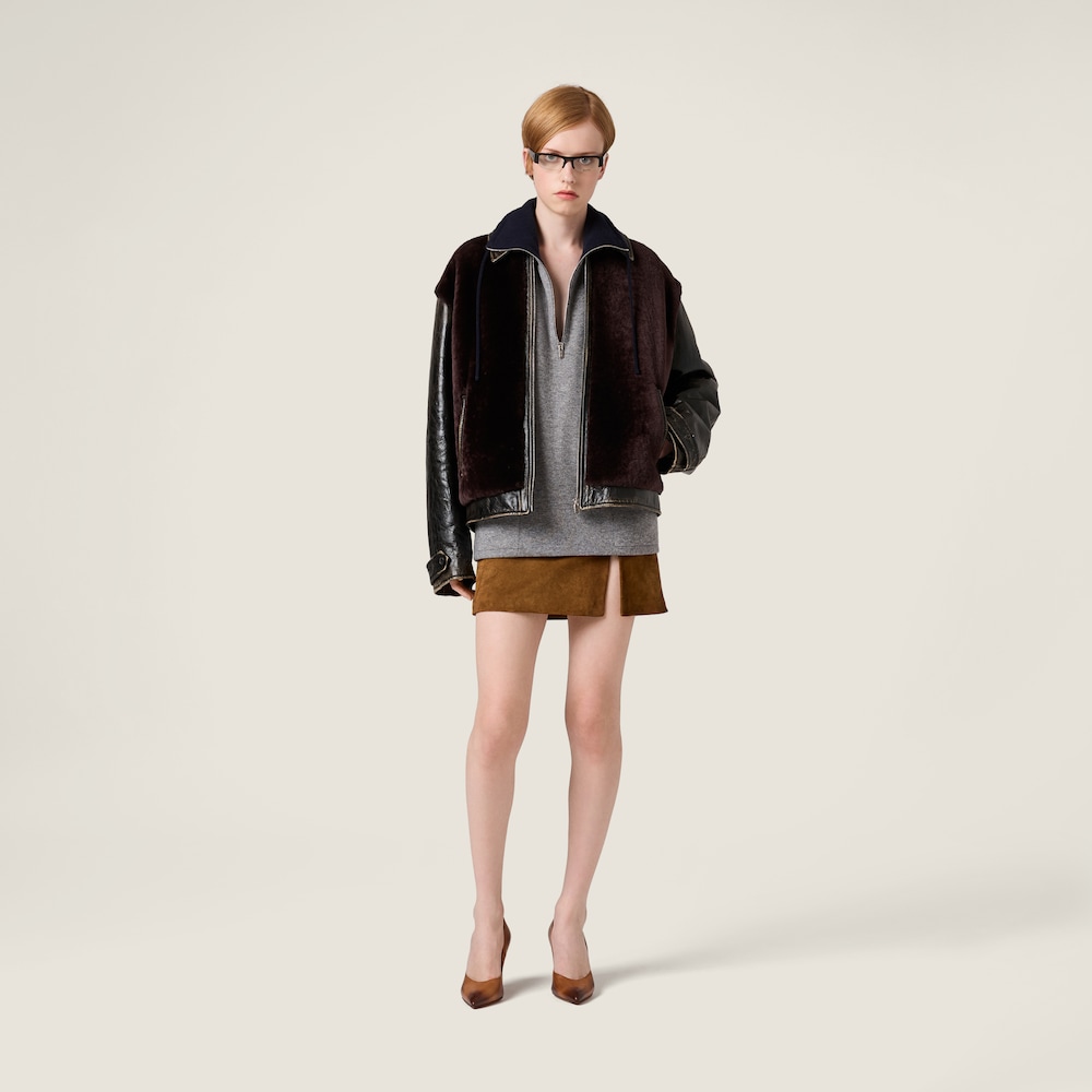 Miu Miu Cashmere half-zipper sweater GREY+BLUE