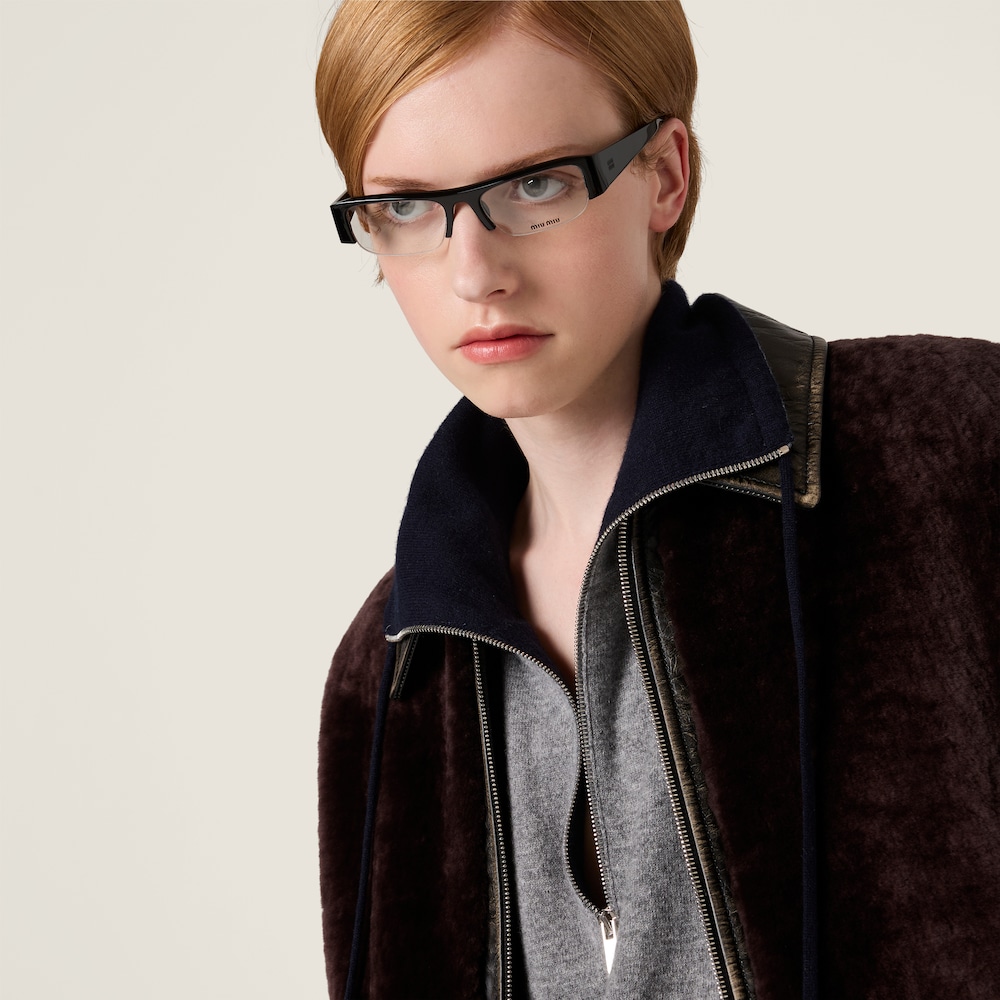 Miu Miu Cashmere half-zipper sweater GREY+BLUE