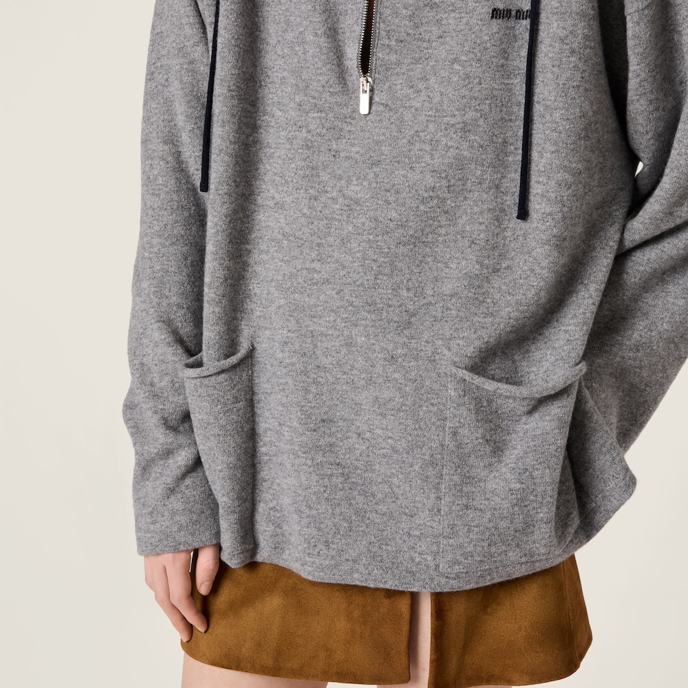 Miu Miu Cashmere half-zipper sweater GREY+BLUE