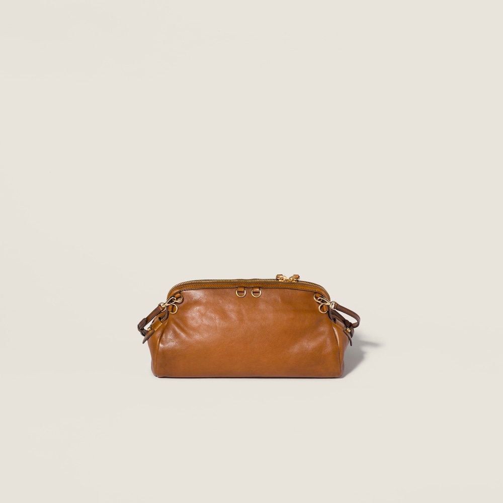 Miu Miu Caprice leather clutch Cognac