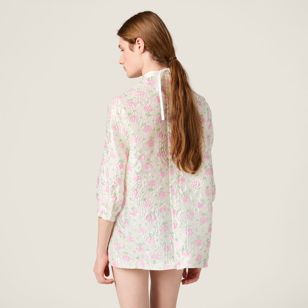 Miu Miu Cloqué mini-dress with crystals White /  Pink