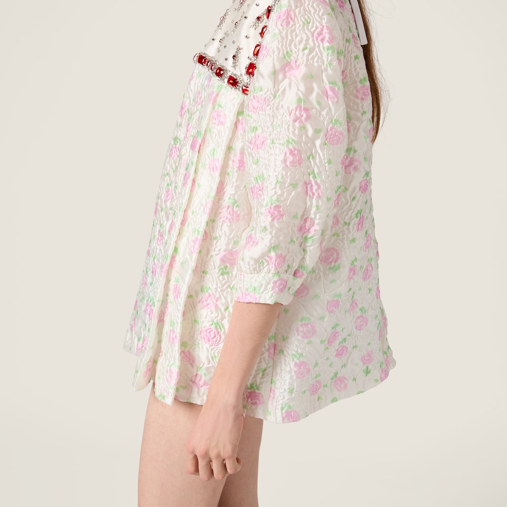 Miu Miu Cloqué mini-dress with crystals White /  Pink