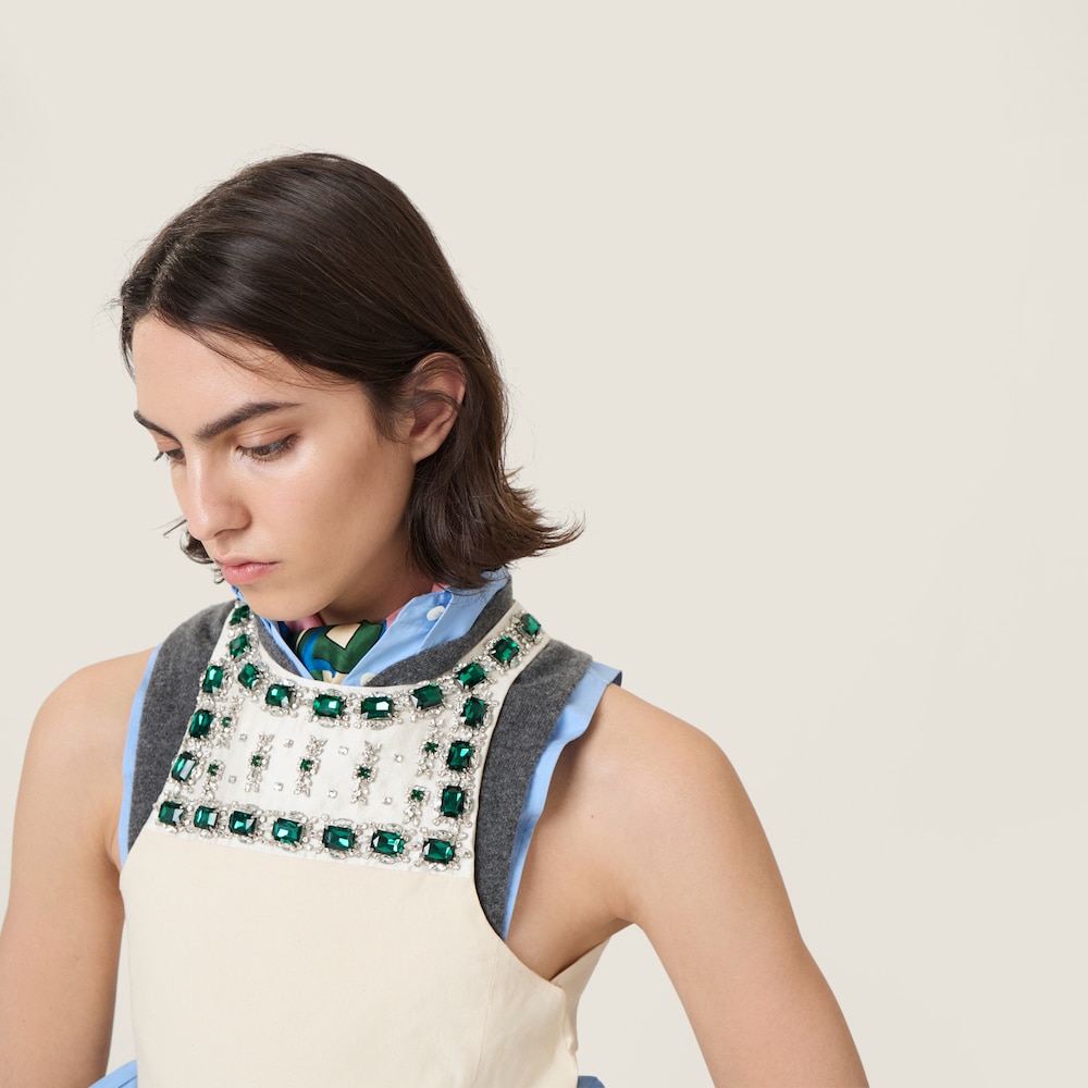 Miu Miu Embellished canvas apron dress Ecru