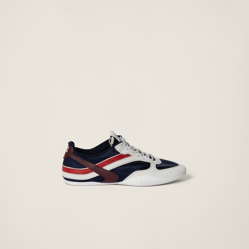 Miu Miu Gymnasium technical fabric and suede sneakers Baltic Blue / Amaranth