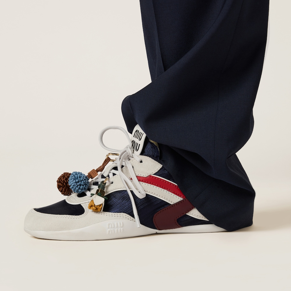Miu Miu Gymnasium technical fabric and suede sneakers Baltic Blue / Amaranth