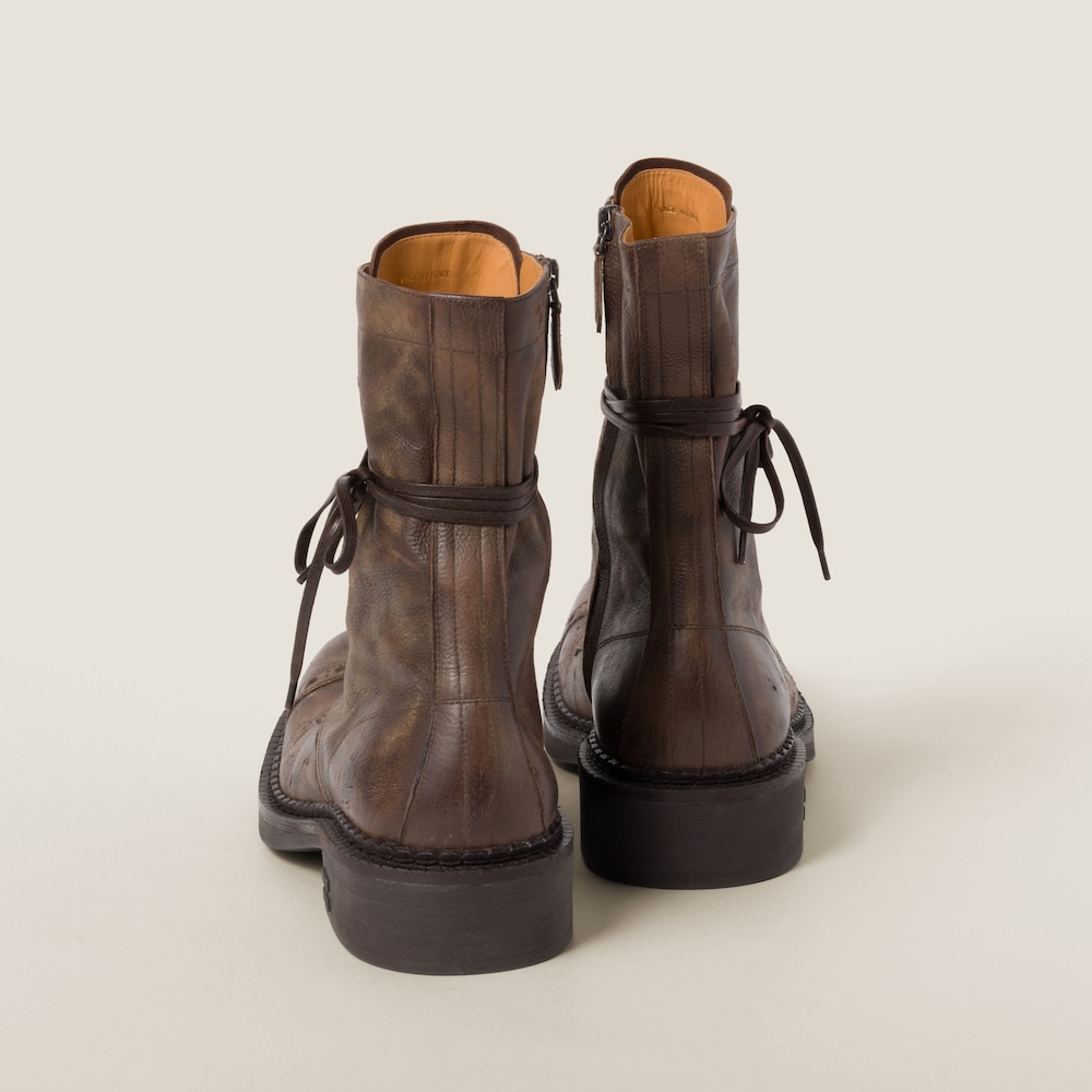 Miu Miu Leather laced booties Cocoa Brown