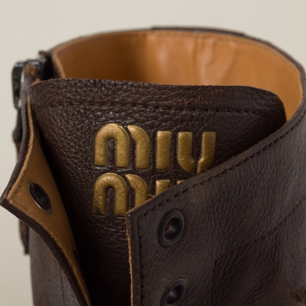 Miu Miu Leather laced booties Cocoa Brown