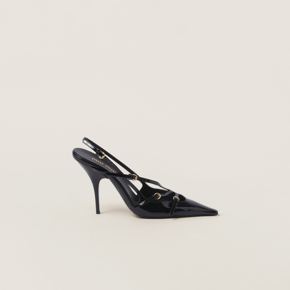 Miu Miu Patent leather slingbacks with buckles Black