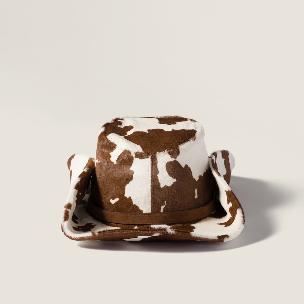 Miu Miu Printed leather cowboy hat - White/Burnt Sienna