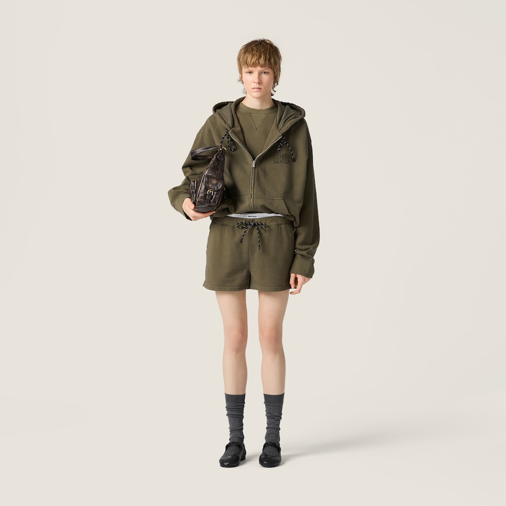 Miu Miu Garment-dyed hoodie jacket Military Green