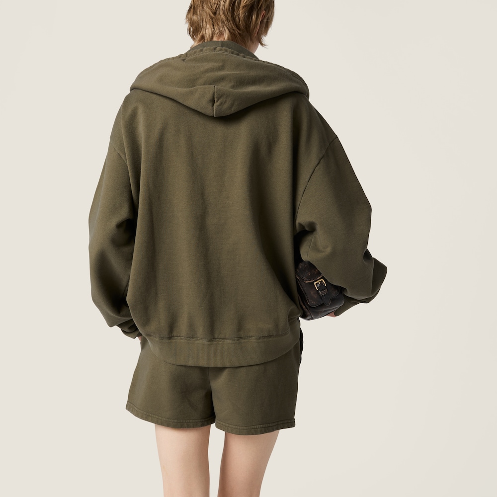 Miu Miu Garment-dyed hoodie jacket Military Green