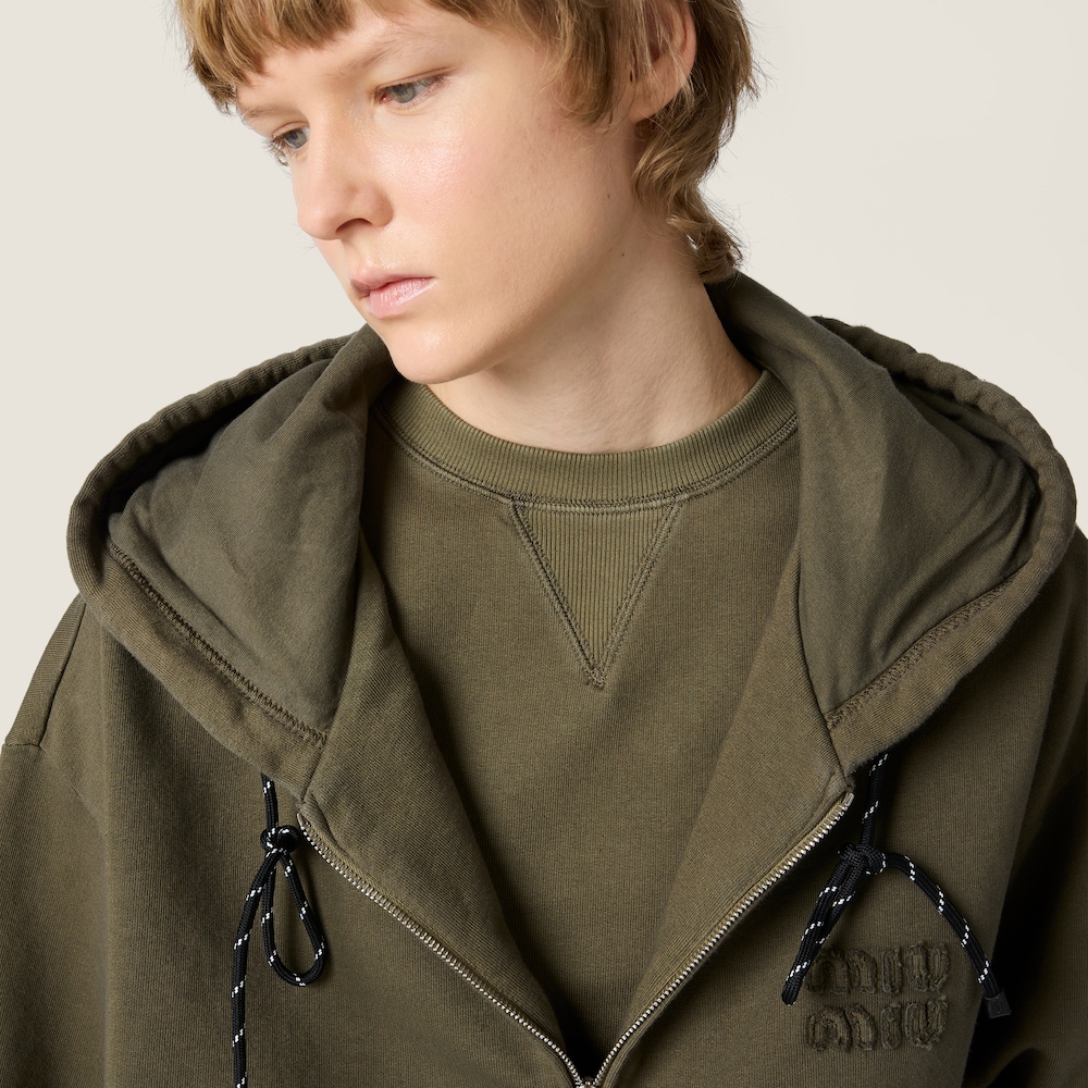 Miu Miu Garment-dyed hoodie jacket Military Green