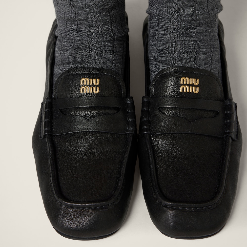 Miu Miu Ruches nappa leather loafers Black