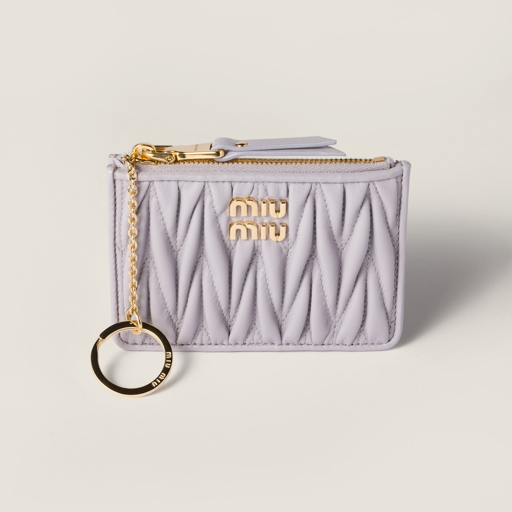 Miu Miu Matelassé nappa leather card holder Wisteria