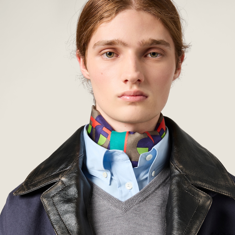 Miu Miu Single-breasted garment-dyed gabardine and leather jacket Hematite