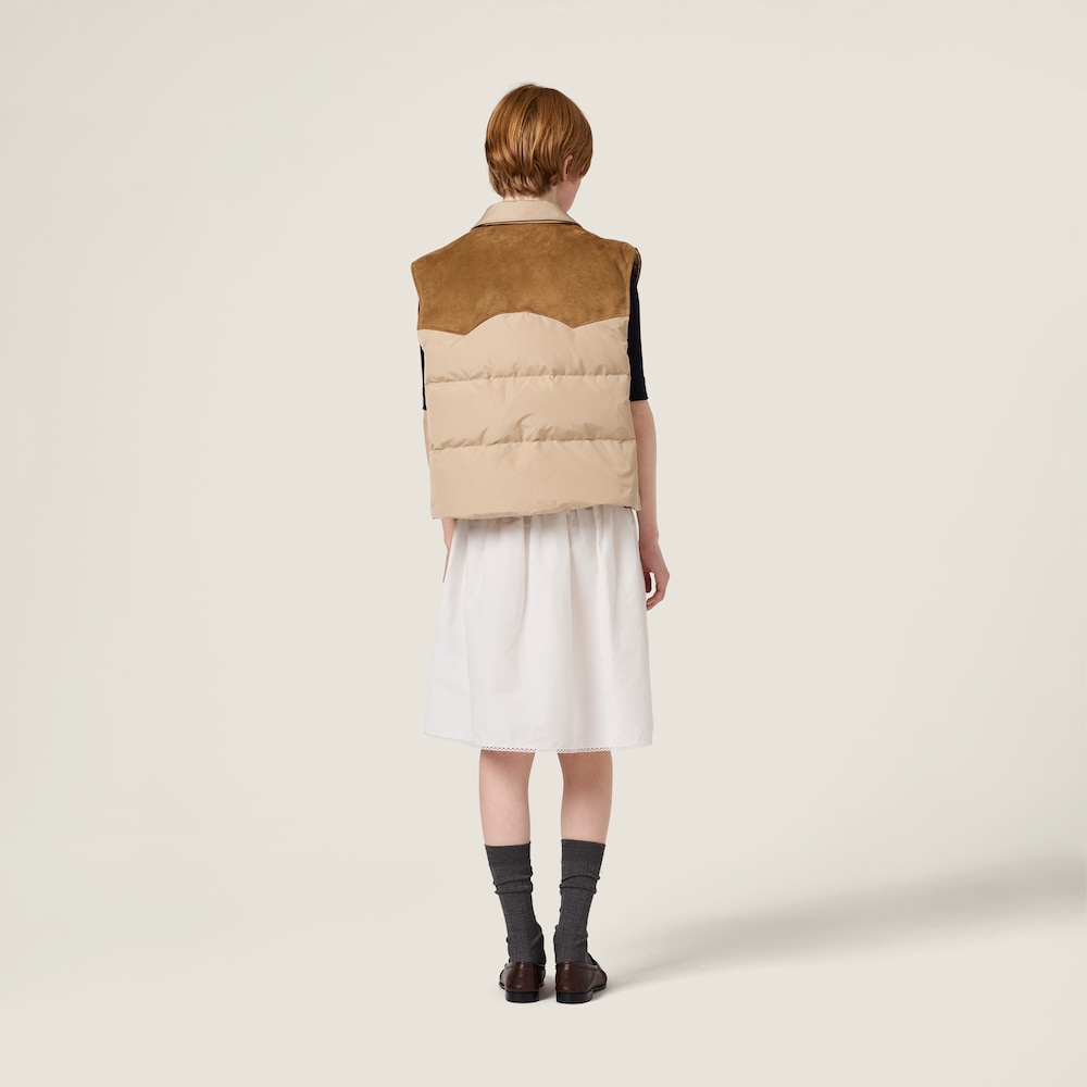 Miu Miu Technical pongé and leather down vest Cord