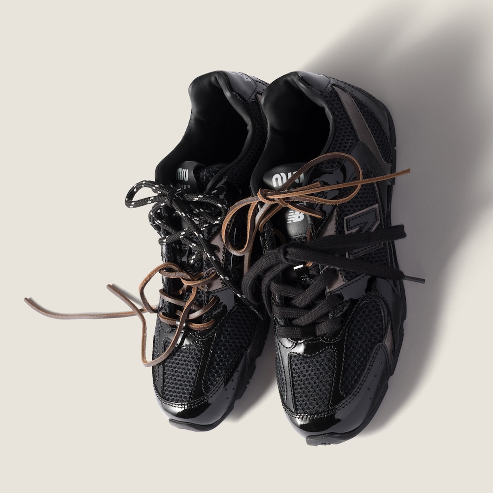Miu Miu New Balance X Miu Miu 530 SL patent leather and mesh sneakers Black / Anthracite Gray