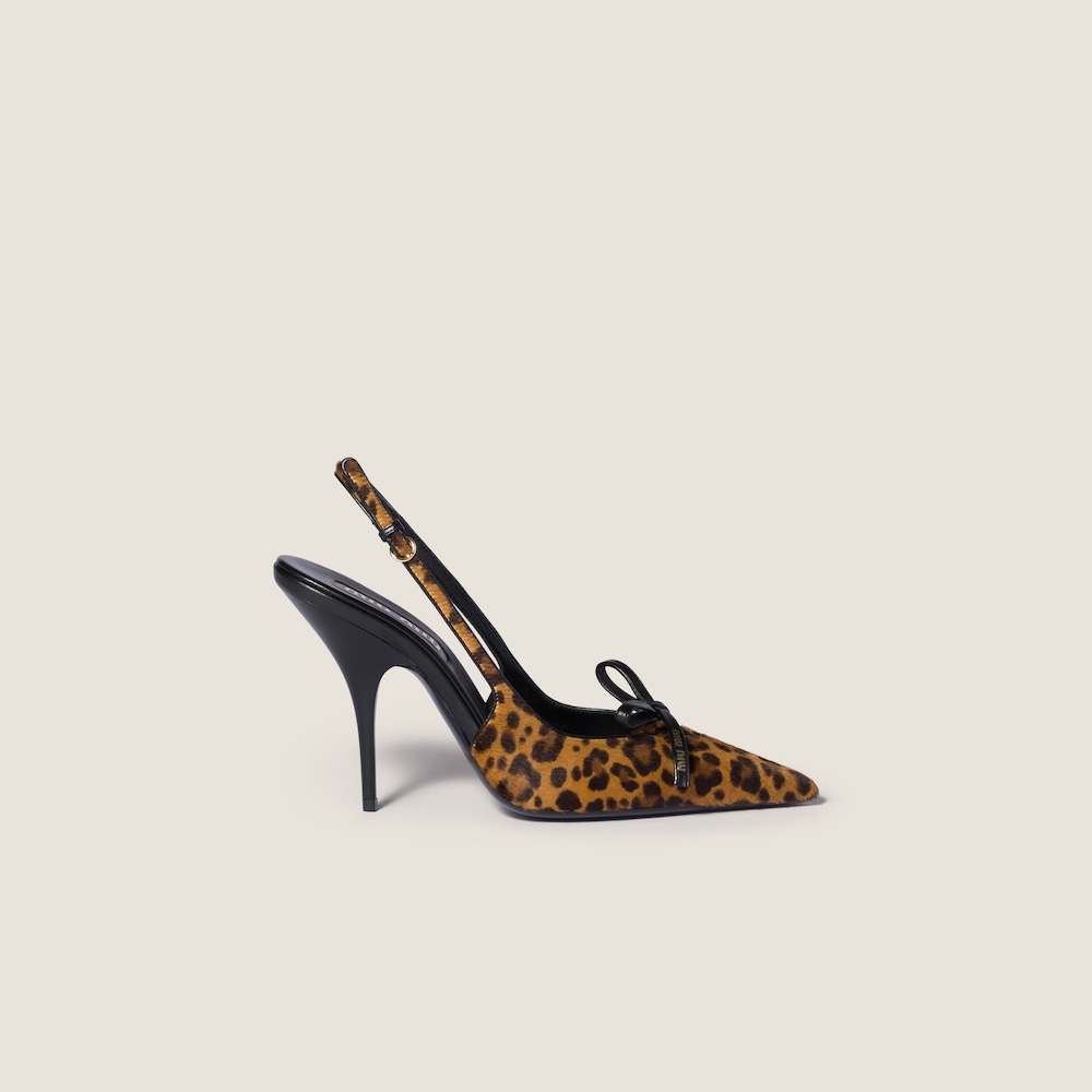 Miu Miu Printed leather slingback pumps with bow Honey