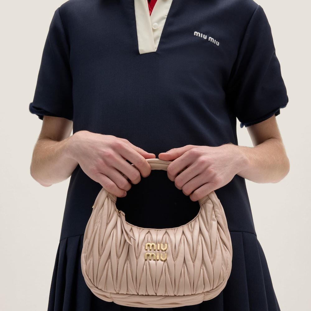 Miu Miu Wander matelassé nappa leather hobo bag Powder Pink