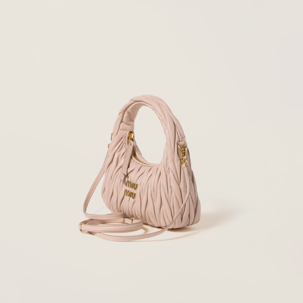 Miu Miu Wander matelassé nappa leather hobo bag Powder Pink