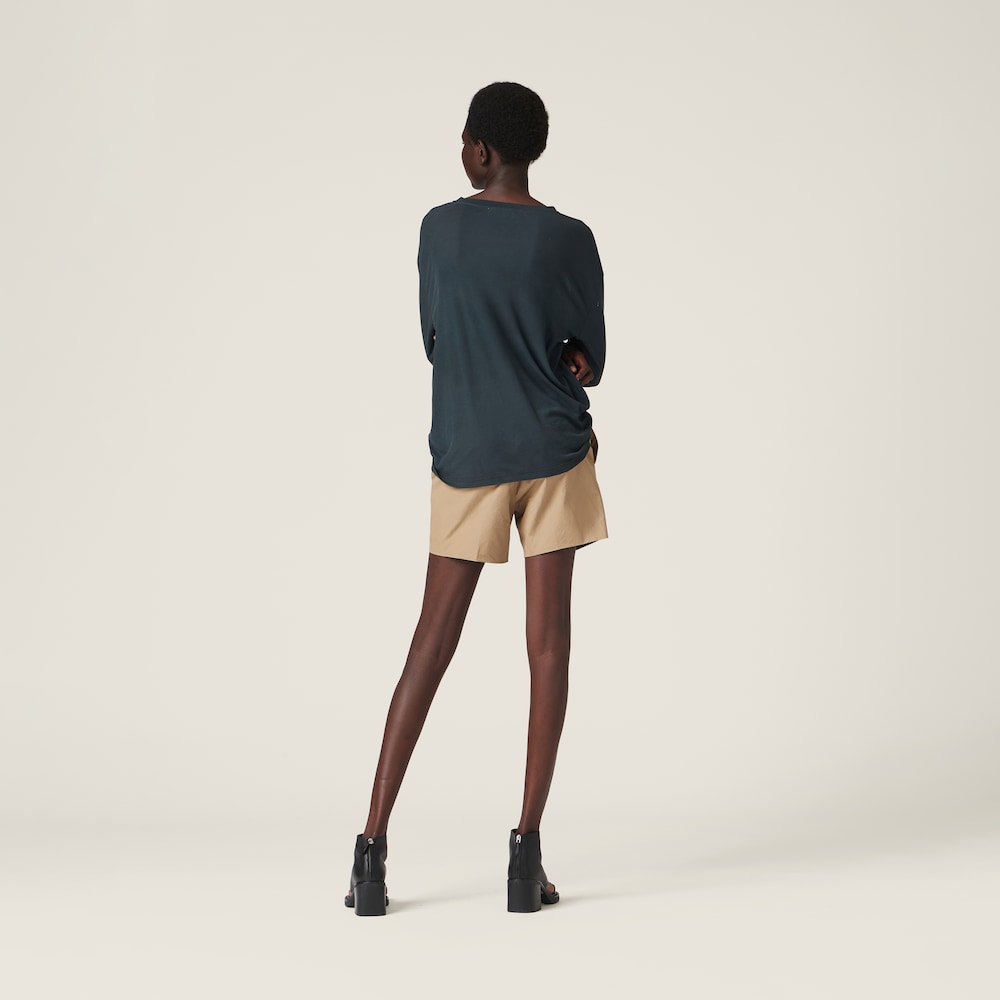 Miu Miu Long-sleeved garment-dyed ribbed knit jersey T-shirt Black