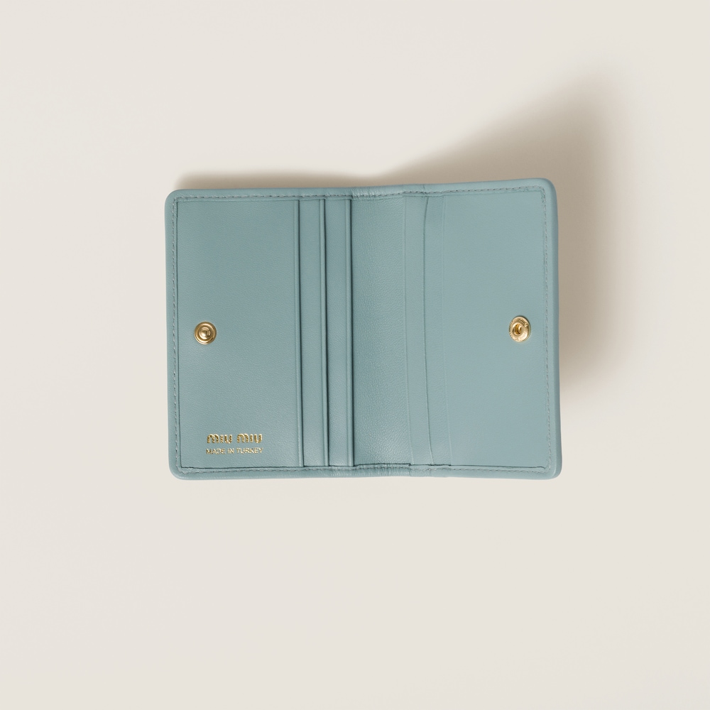Miu Miu Matelassé nappa leather card holder Powder Blue