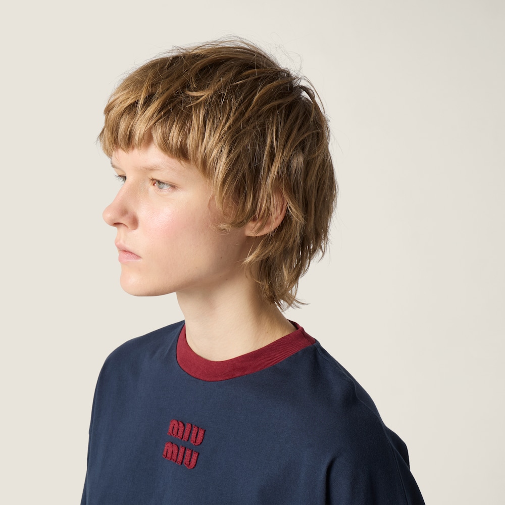 Miu Miu Long-sleeved cotton jersey T-shirt Blue / Burgundy