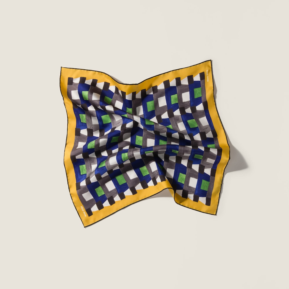 Miu Miu Printed silk scarf - Indigo Blue/Mustard
