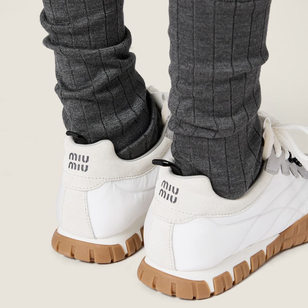Miu Miu Tyre technical fabric and suede sneakers White / Granite Gray