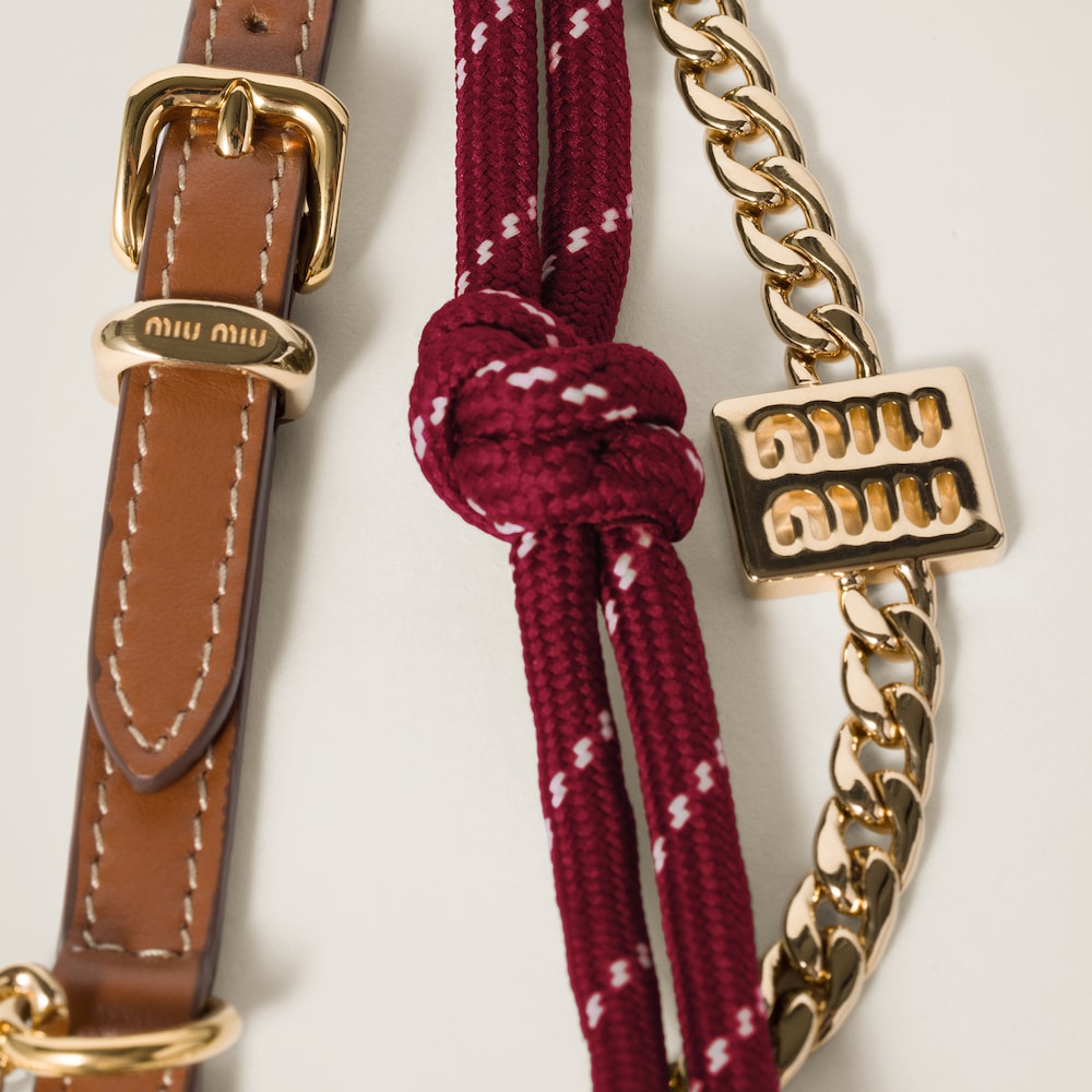 Miu Miu Leather, cord and metal trick keyring - Briarwood/Amaranth