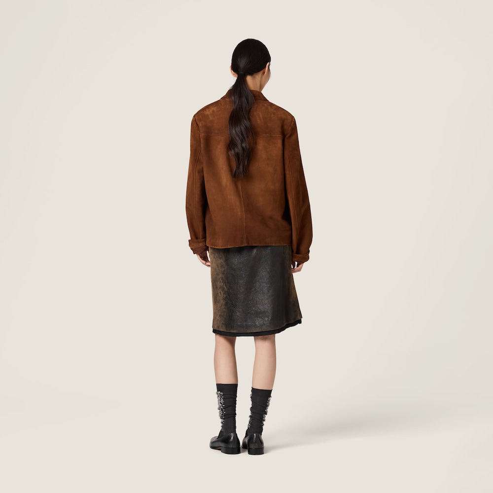 Miu Miu Waxed suede leather blouson jacket Brandy