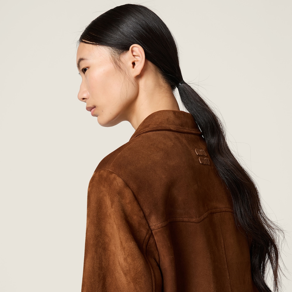 Miu Miu Waxed suede leather blouson jacket Brandy
