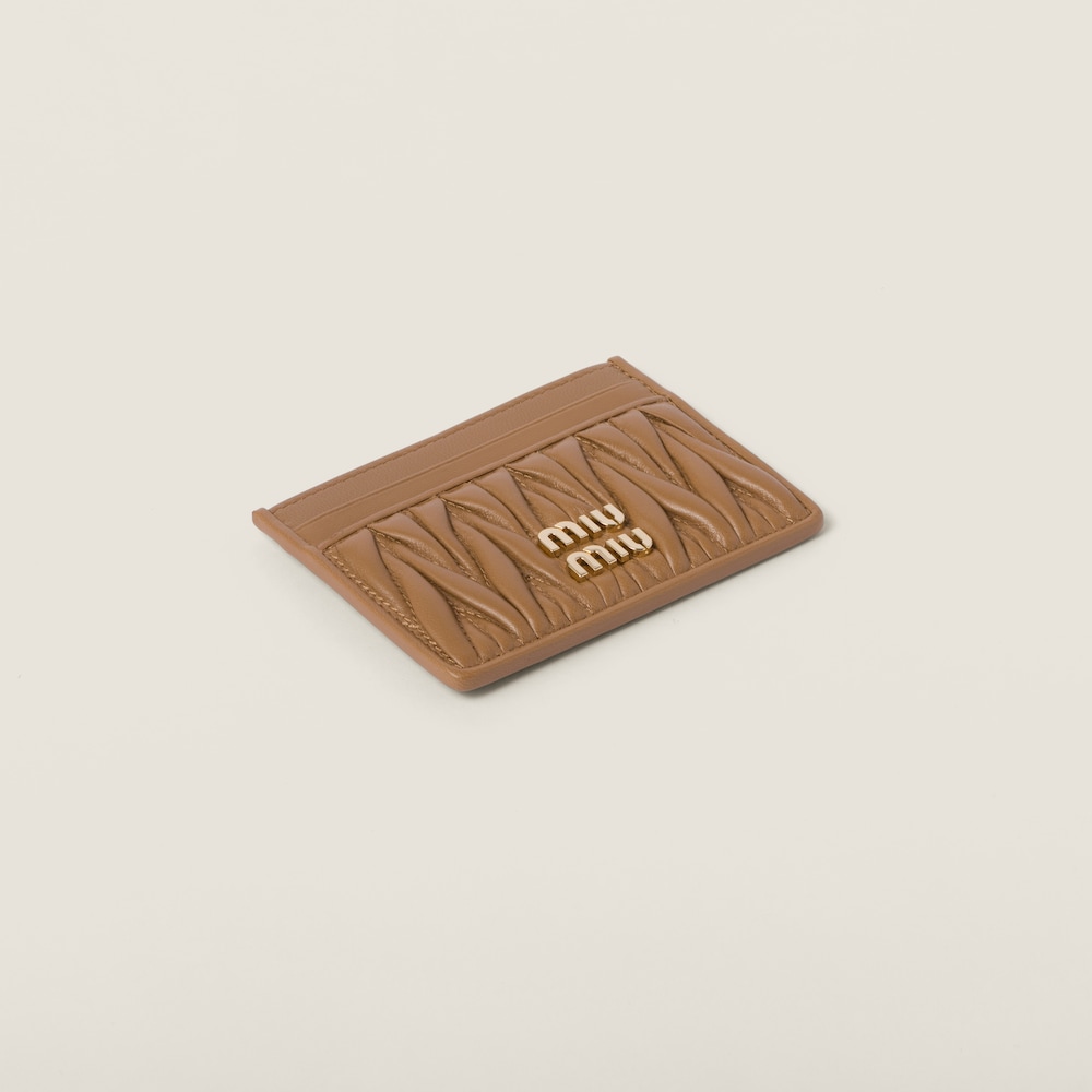Miu Miu Matelassé nappa leather card holder Caramel