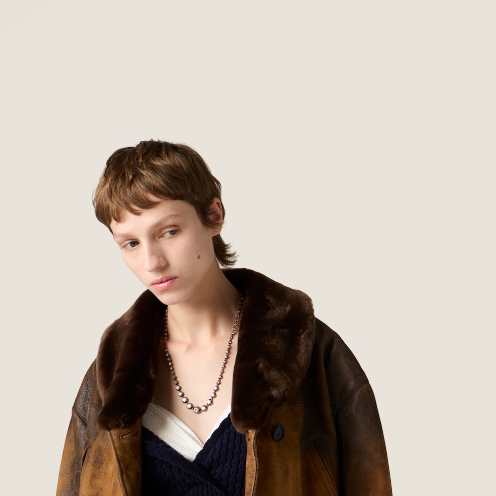 Miu Miu Double-breasted waxed suede caban jacket Cognac