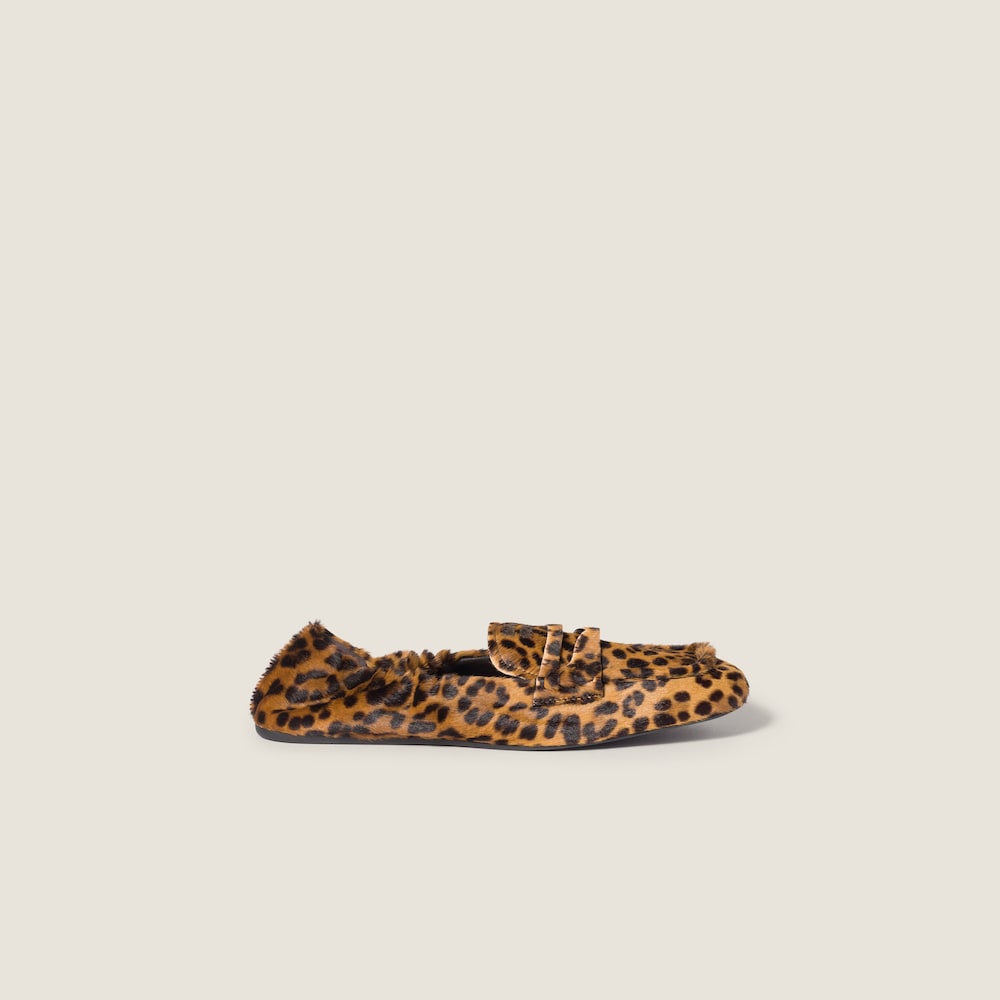 Miu Miu Ruches printed leather loafers Honey