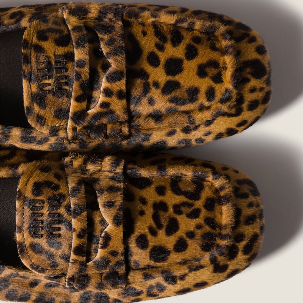 Miu Miu Ruches printed leather loafers Honey