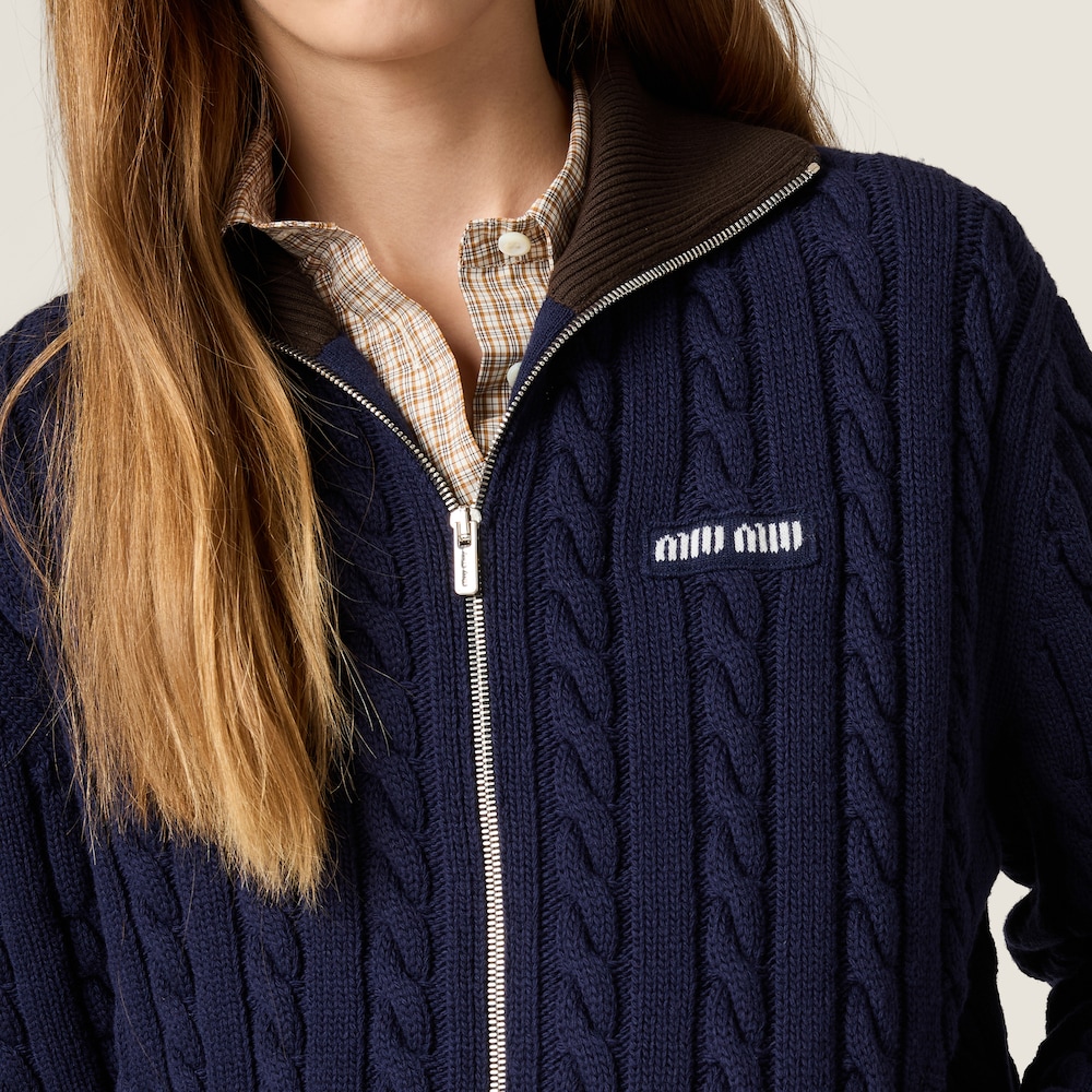 Miu Miu Wool and cotton zipper cardigan Navy