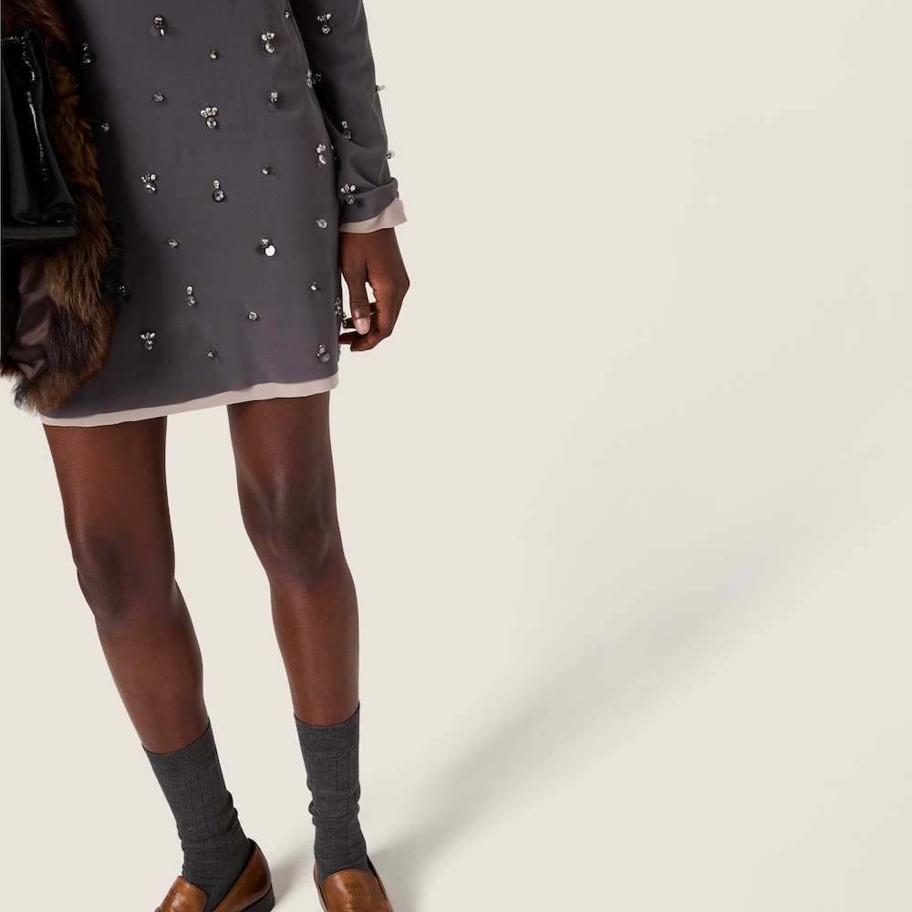 Miu Miu Embroidered stretch georgette dress Iron Gray