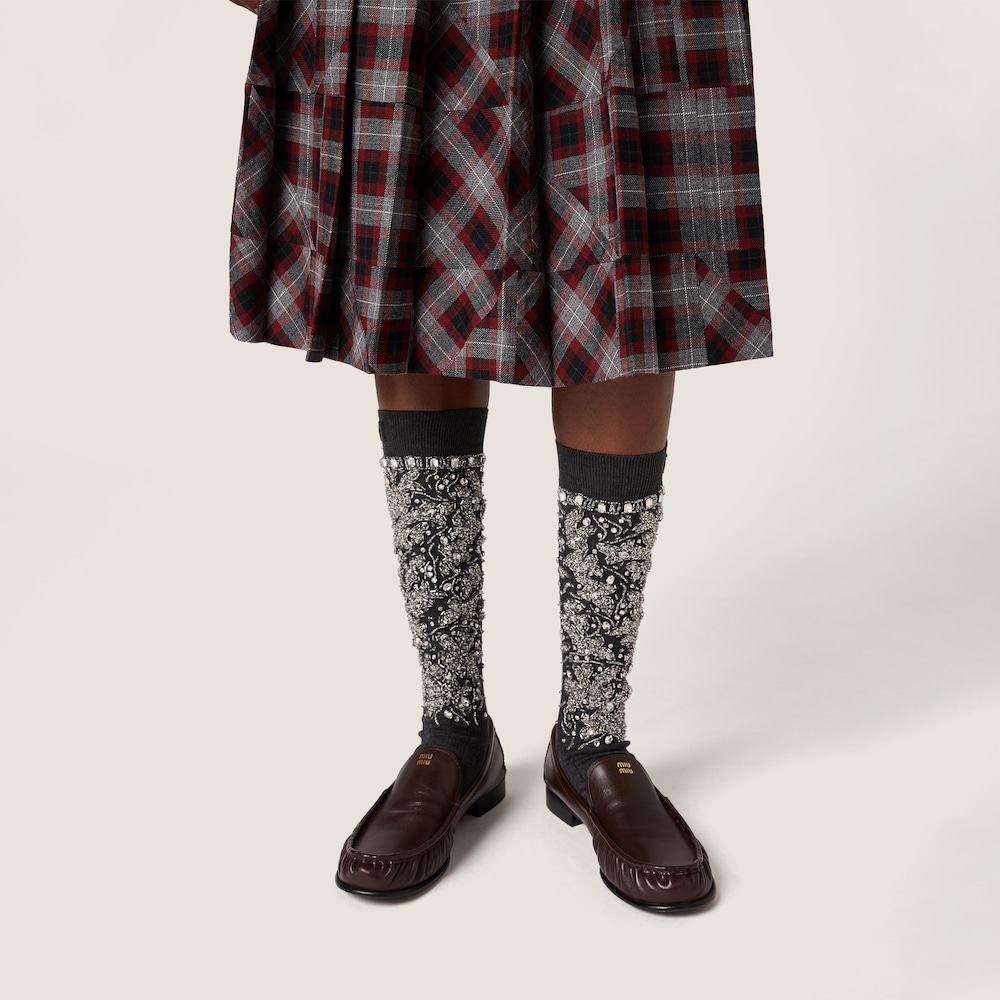 Miu Miu Tartan patchwork midi skirt Amaranth / Grey