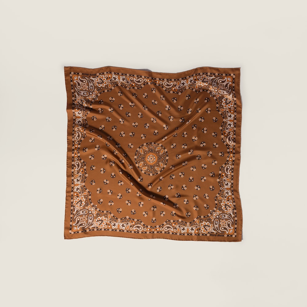Miu Miu Printed silk scarf - Cognac