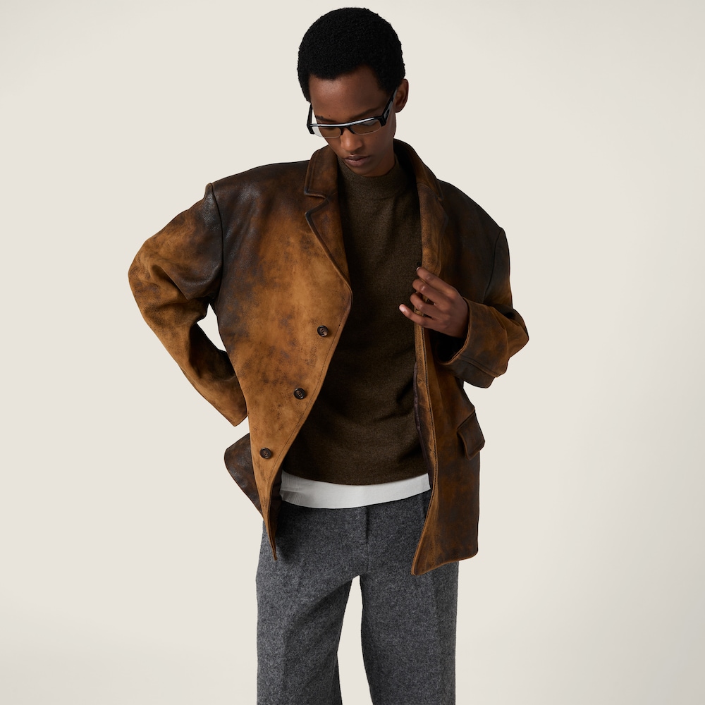 Miu Miu Waxed suede leather jacket Cognac