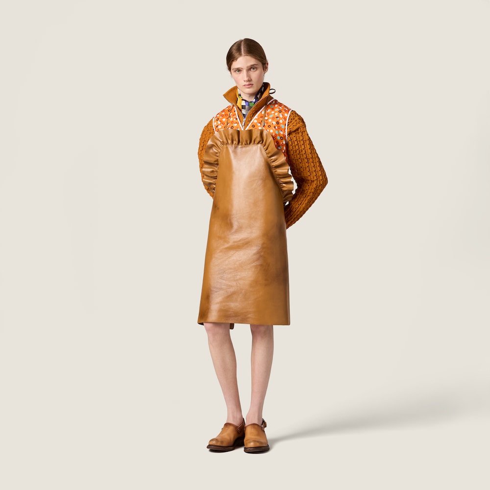 Miu Miu Leather pinafore apron Sesame