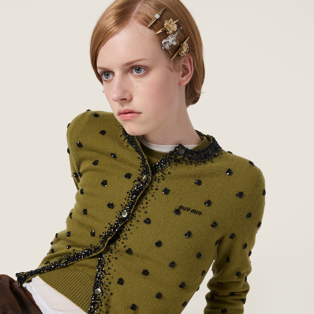 Miu Miu Enameled metal hair clip - Gold/White