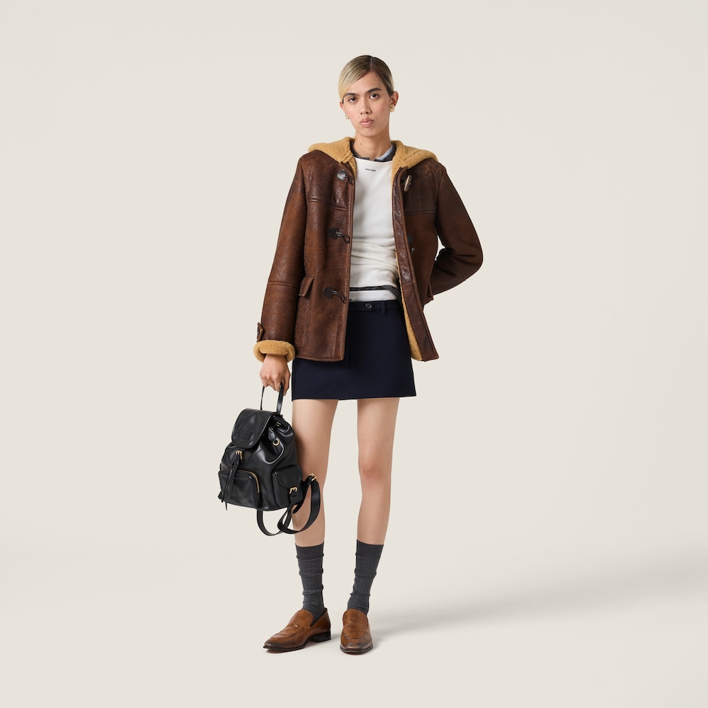 Miu Miu Waxed shearling duffle coat Dark Brown