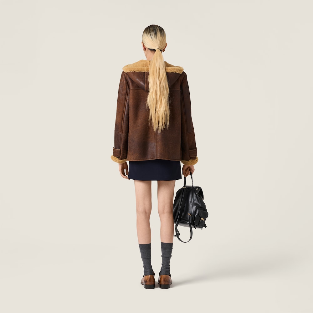 Miu Miu Waxed shearling duffle coat Dark Brown
